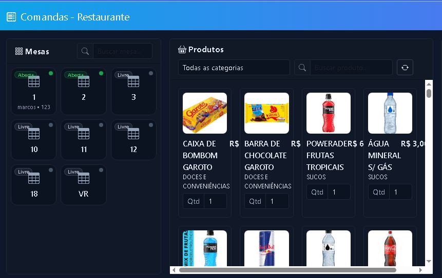 Sistema PDV com Comanda para Mesas